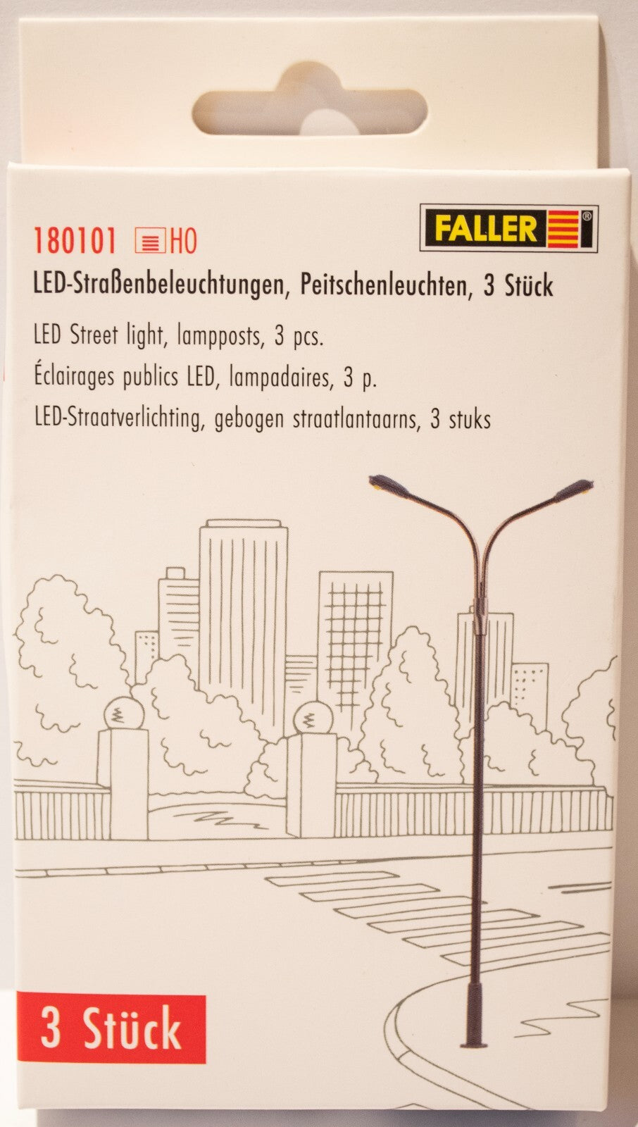 Faller HO Scale #180101 LED Double Streetlight -- Adjustable height up to 3-15/1
