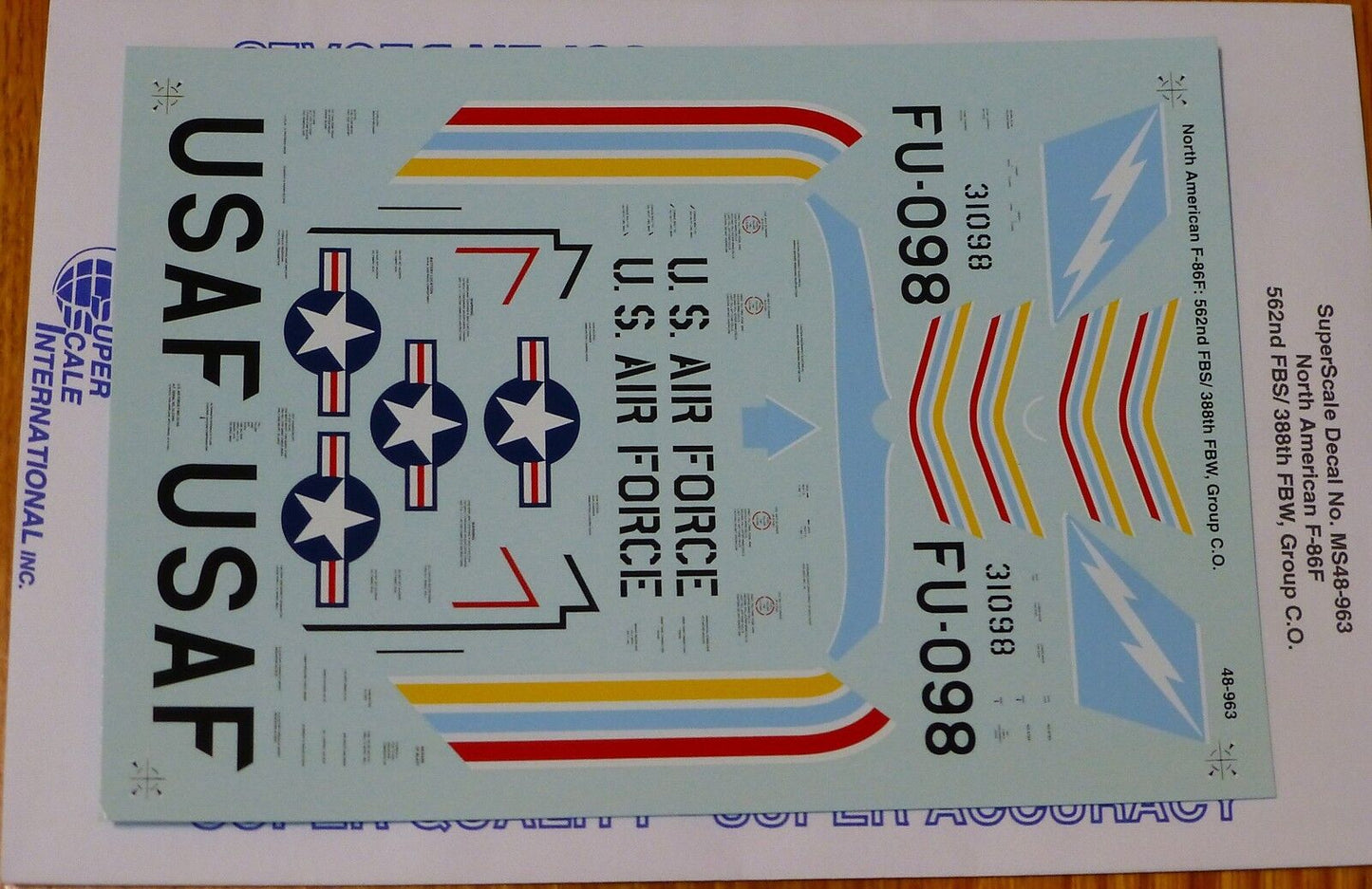 Microscale Decal 1:48 Scale #MS48-963 North American F-86F: 562nd FBS/ 388th FBW
