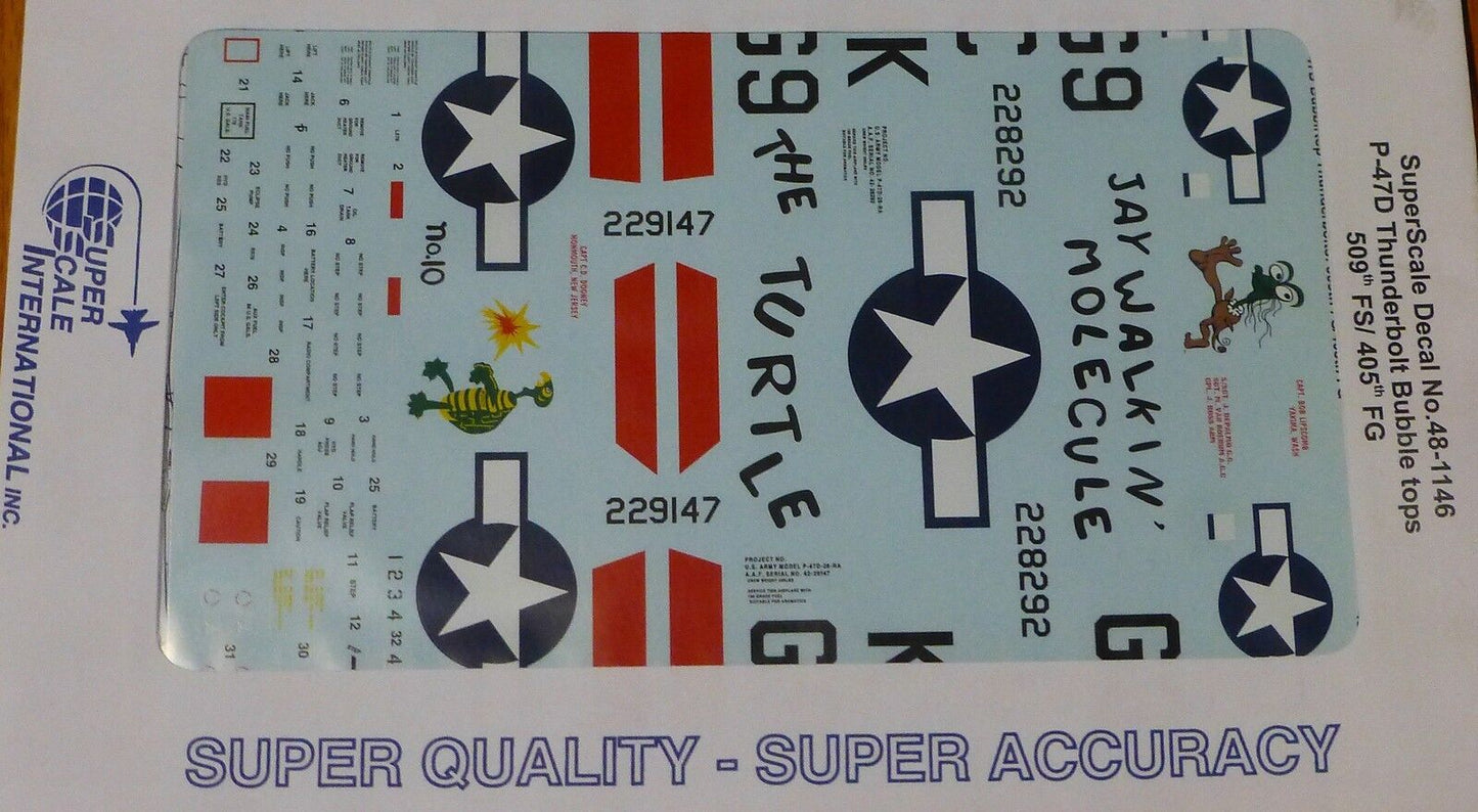 Microscale Decal 1:48 Scale #48-1146 / P-47D Thunderbolt Bubbletops: 509th FS/