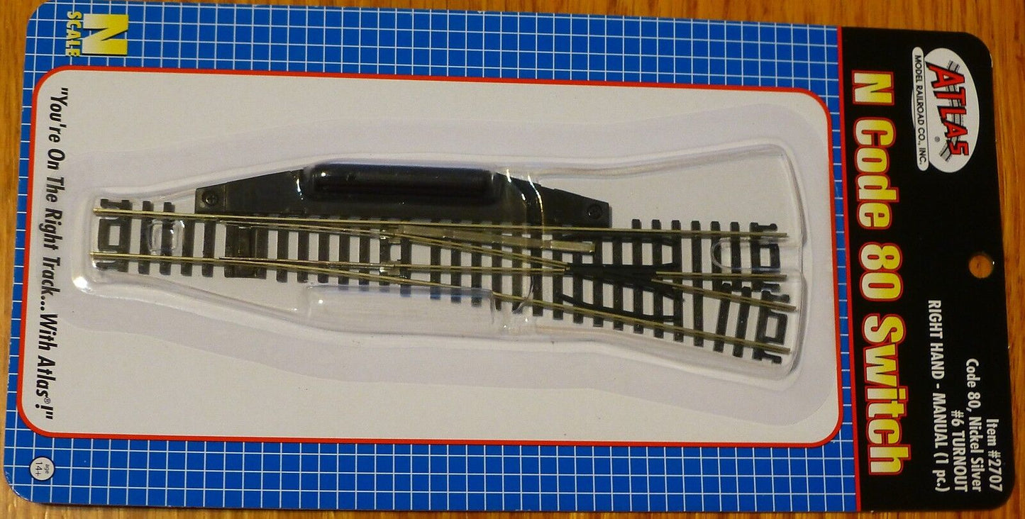 Atlas N #2707 (Right Hand) Code 80 #6 Manual Switch -- Black Ties