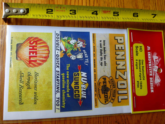 JL Innovative Design HO #164 Gas Station/Oil Billboard Signs 1940s / Paper Signs