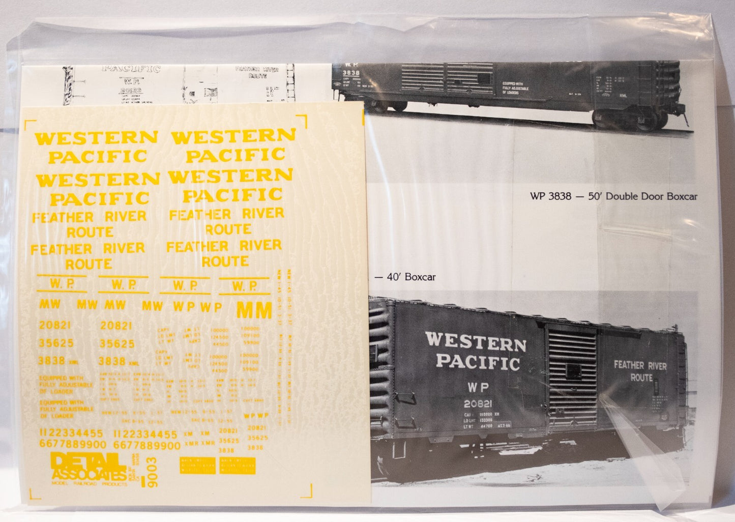 Detail Associates #9003 Decal Set - Western Pacific Box Car -- Late 1950s (yello