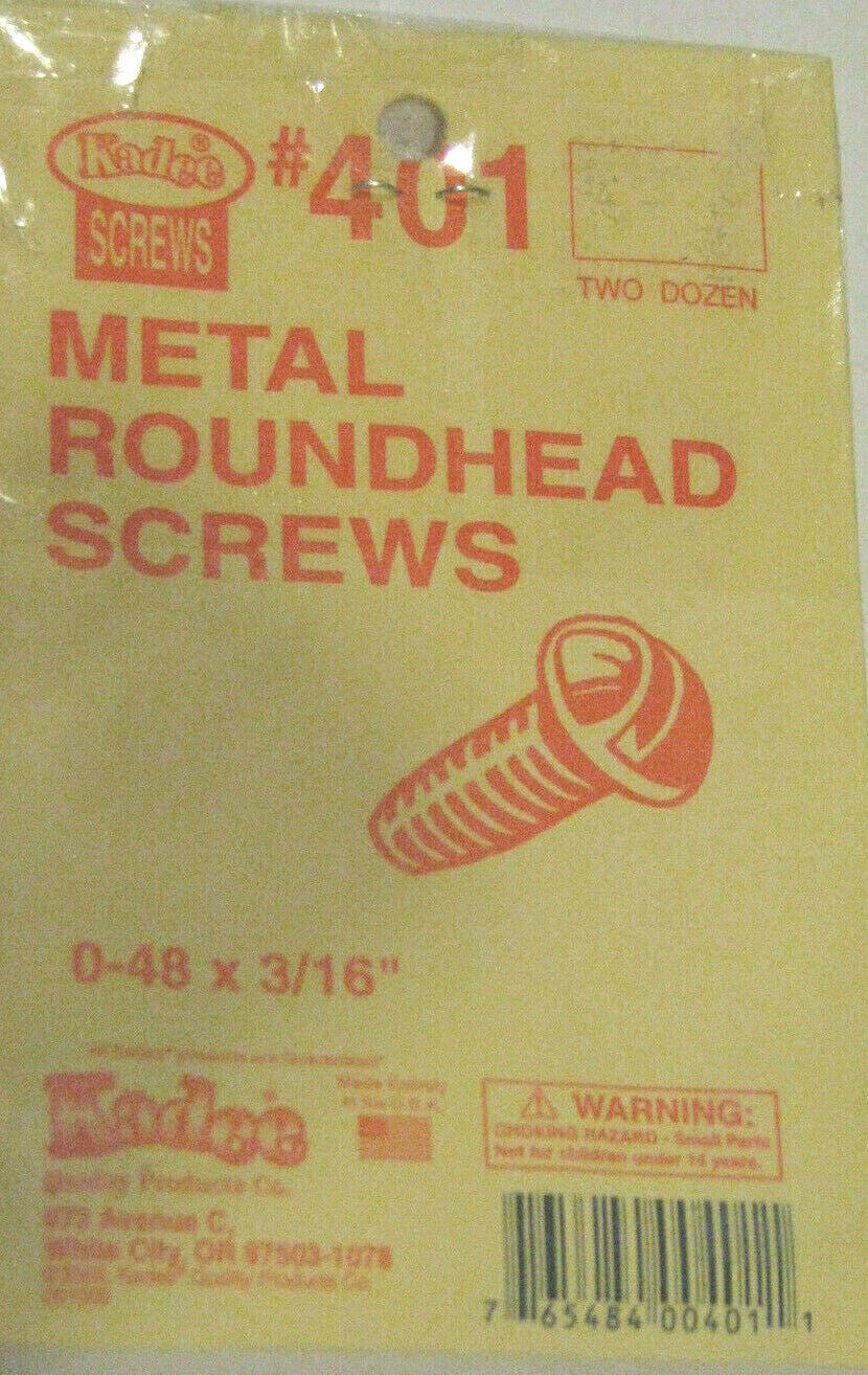 Kadee #401 /0-48 Metal Screws -- 0-48 x 3/16" pkg(24)