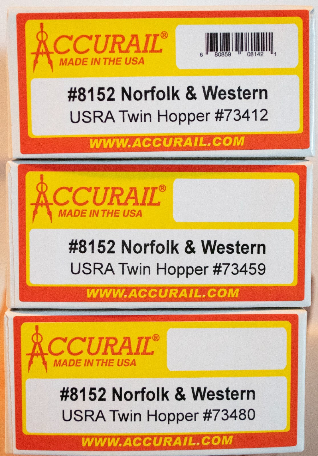 Accurail HO #8152 (3Pck) USRA 55-Ton 2-Bay Open Hopper 3-Pack - Kit -- Norfolk &