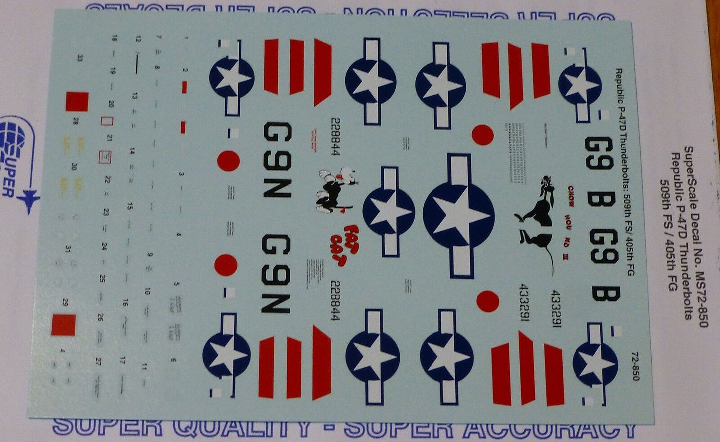 Microscale Decal 1:72 Scale #MS72-850 Republic P-74D Thunderbolts: 509th FS/ 405