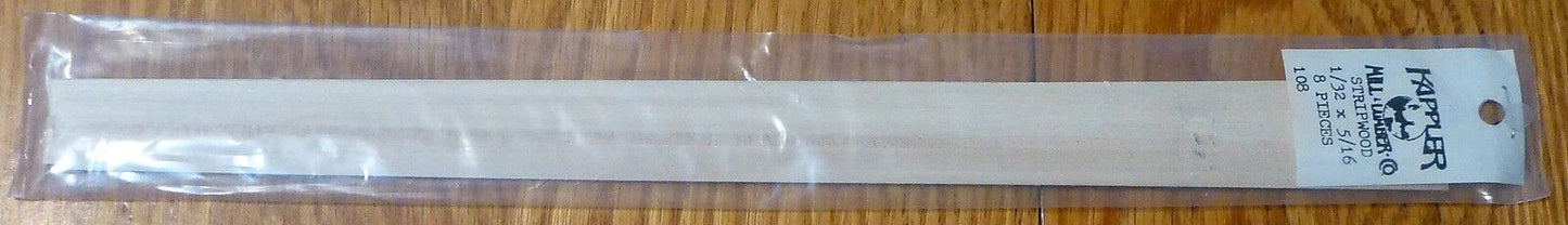 Kappler Mill Lumber Co. #108 (1/32 x 5/16 x 12") Stripwood (6 Pieces in Package)