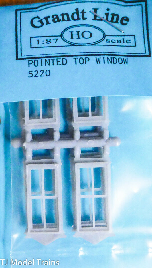 Grandt Line HO #5220 Pointed Top Windows(8) 4 Pane 33x88" (Plastic) 1:87th