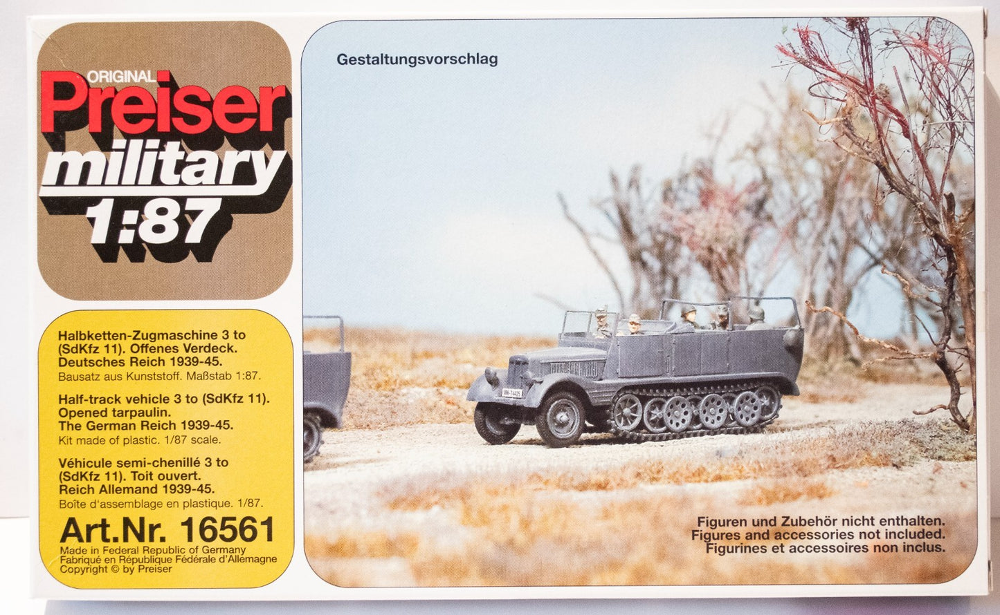 Preiser #16561 Former German Army WWII SdKfz 11 Series Medium Half-Track (Plasti