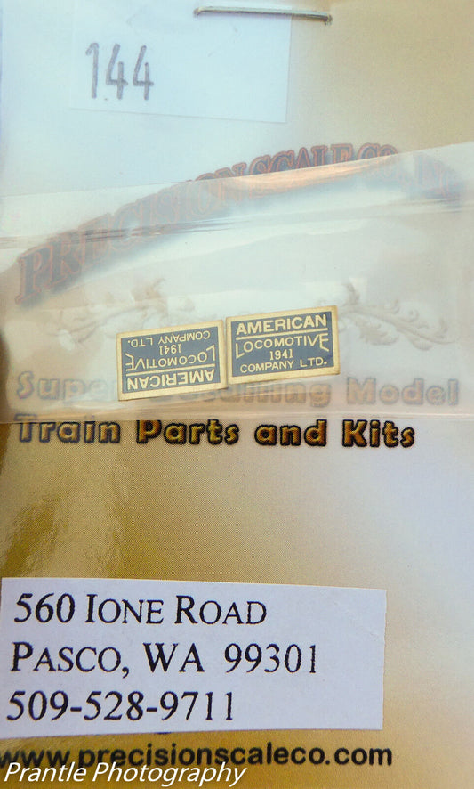 Precision Scale O #144 Builder Plates, Alco (Pkg 2)