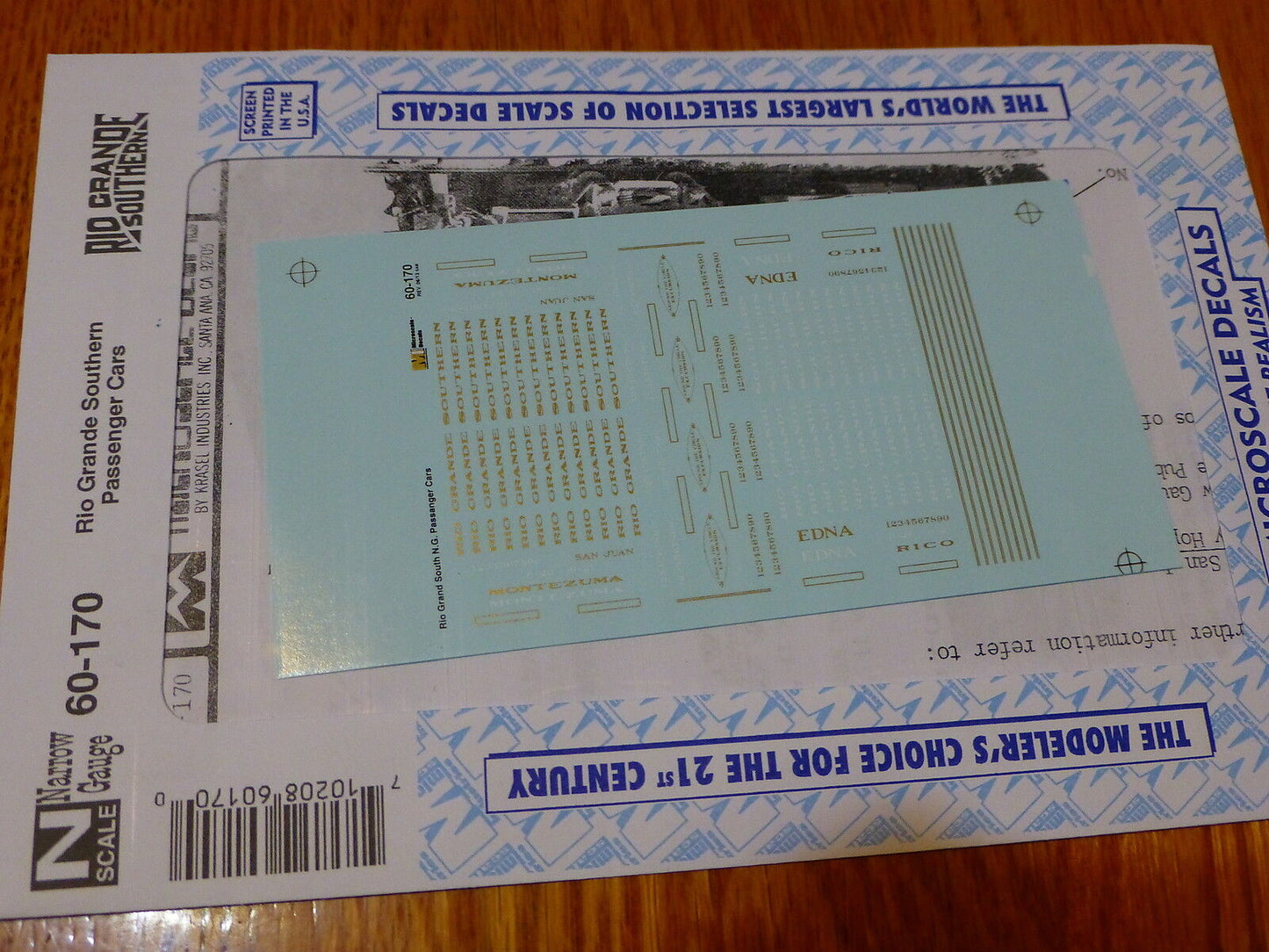 Microscale Decal N #60-170 Rio Grande Southern -- Narrow Gauge Passenger Cars 19