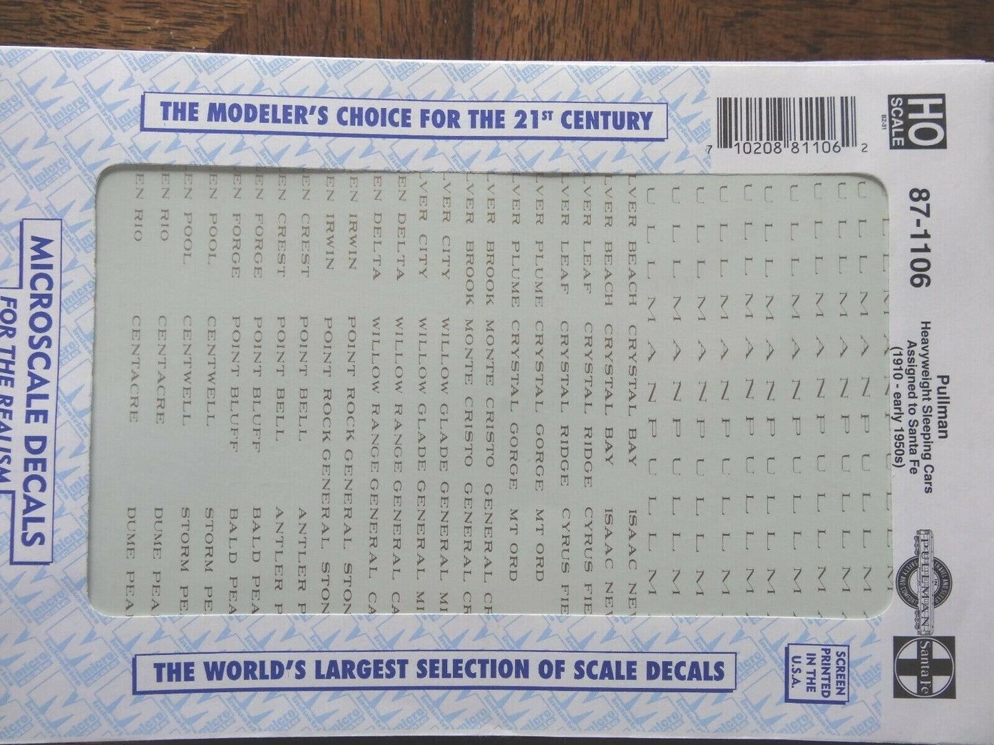 Microscale Decal HO #87-1106 Pullman Passenger Car - Heavyweight - Sleeper -