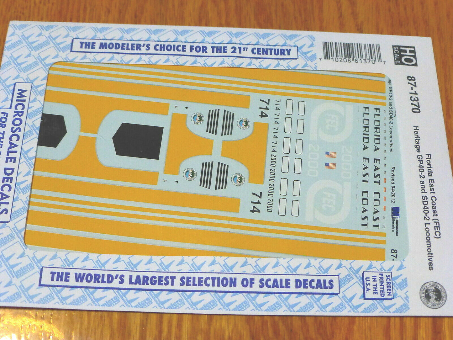 Microscale Decal HO #87-1370 Florida East Coast (FEC) Heritage GP40-2 & SD40-2