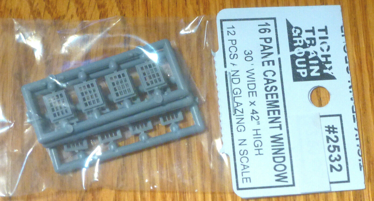 Tichy Train Group #2532 (N Scale)16 Pane Casement Window (Plastic) -- pkg(12)