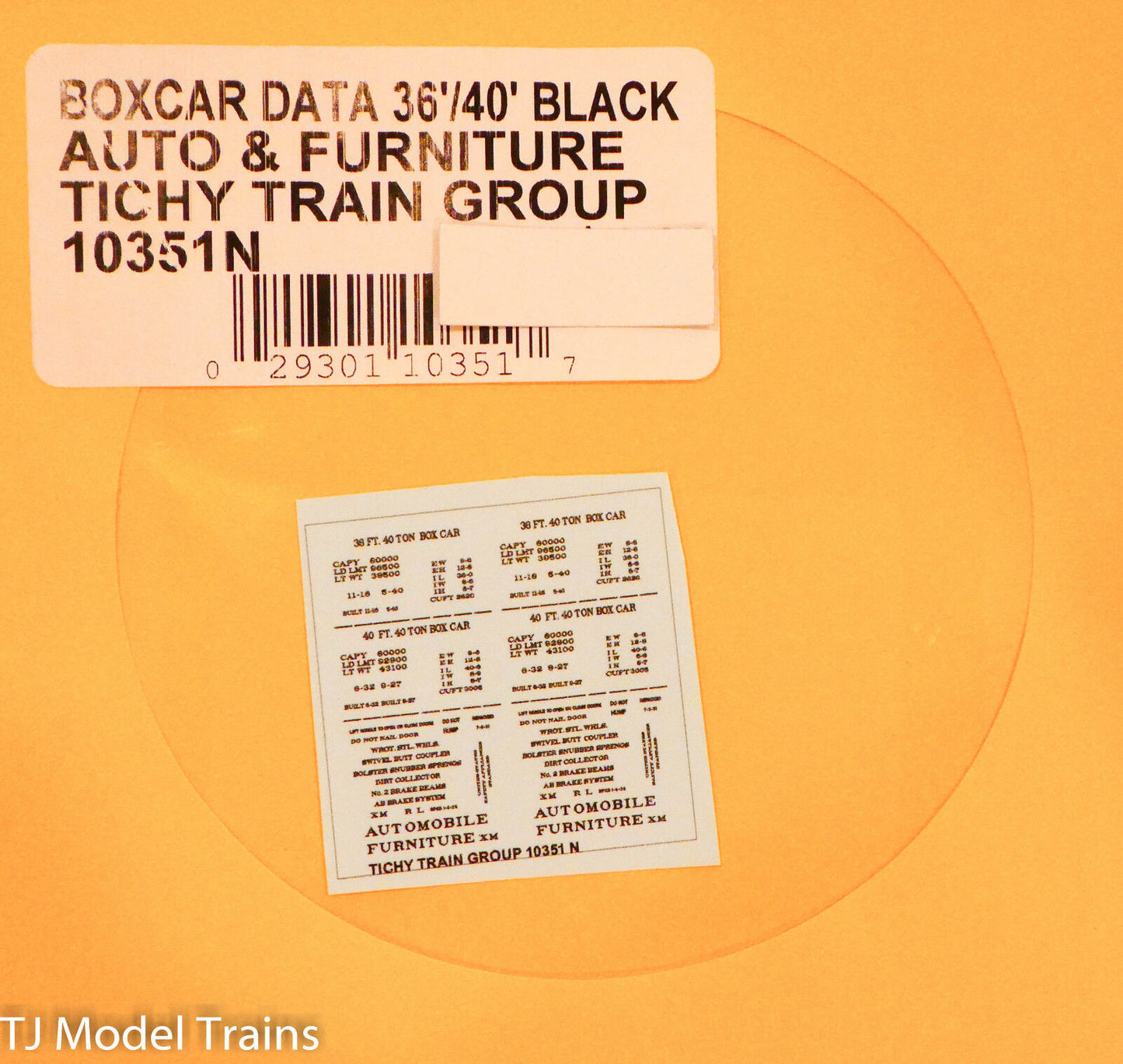 Tichy Train Group Decal #10351N Boxcar Data 36'/40' Black Auto/Furniture(Decal)