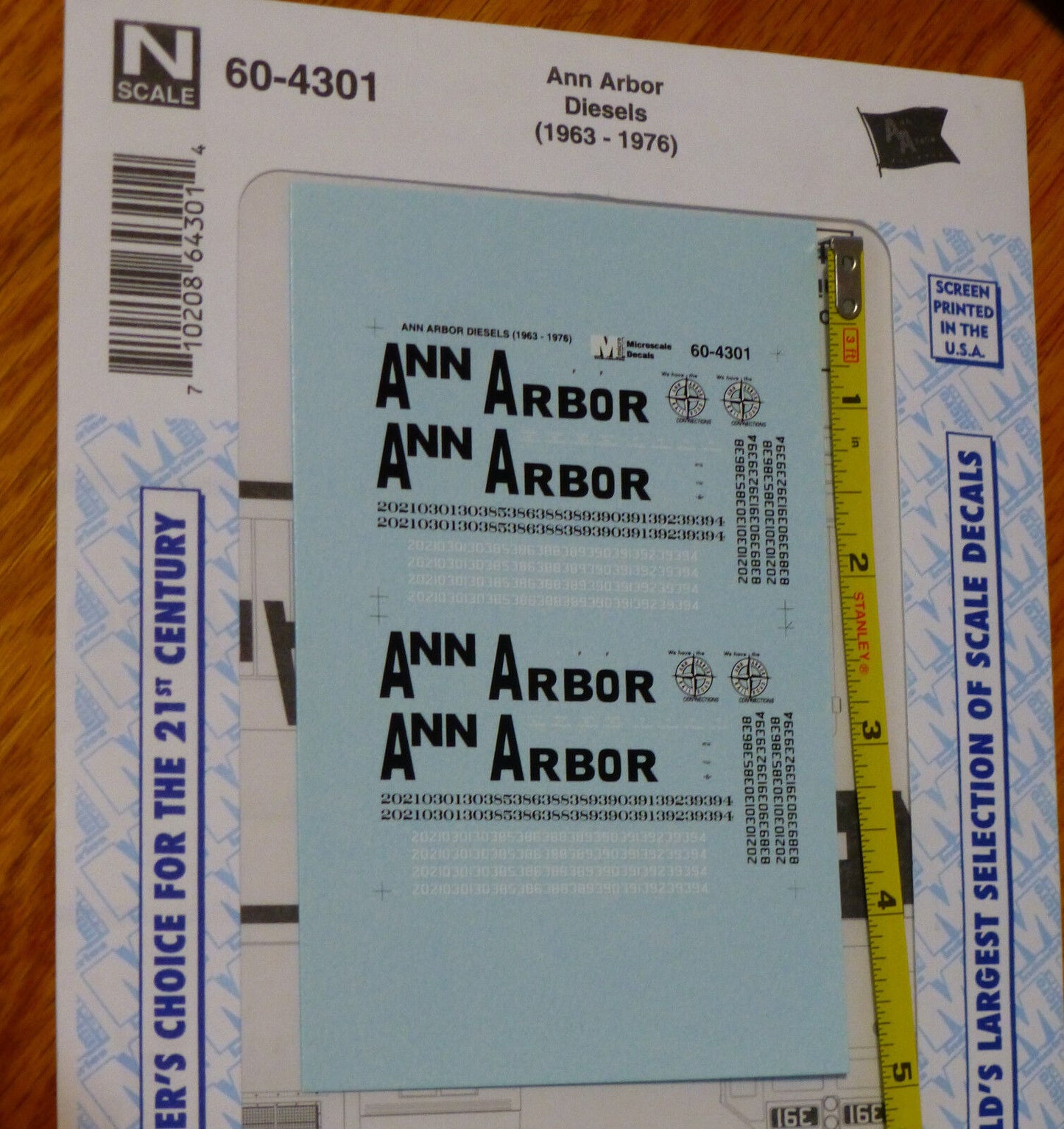 Microscale Decal N #60-4301 Ann Arbor Diesel - Hood Dates:1963-76