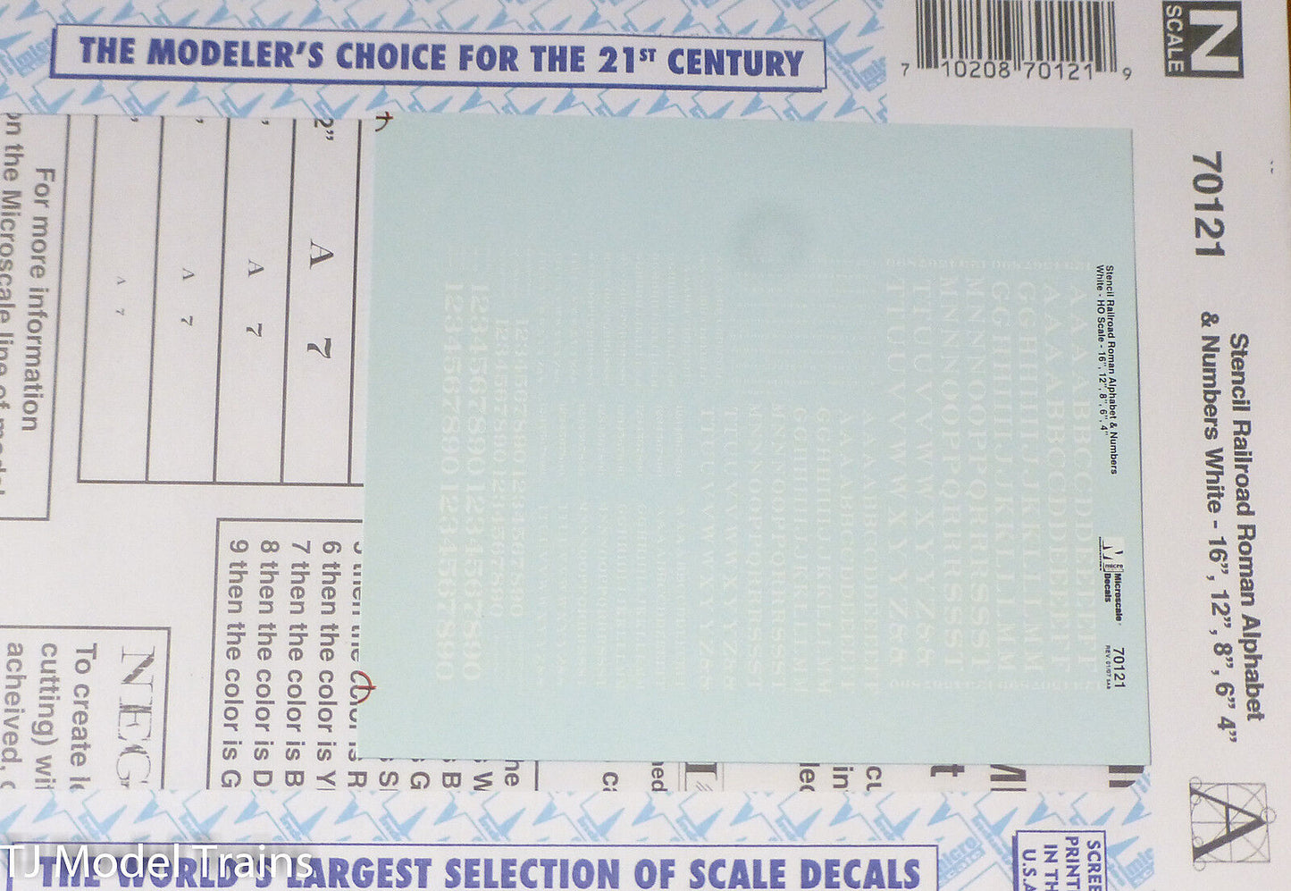 Microscale Decal N #70121 Stencil Railroad Roman Alphabet & Numbers - White N-Sc