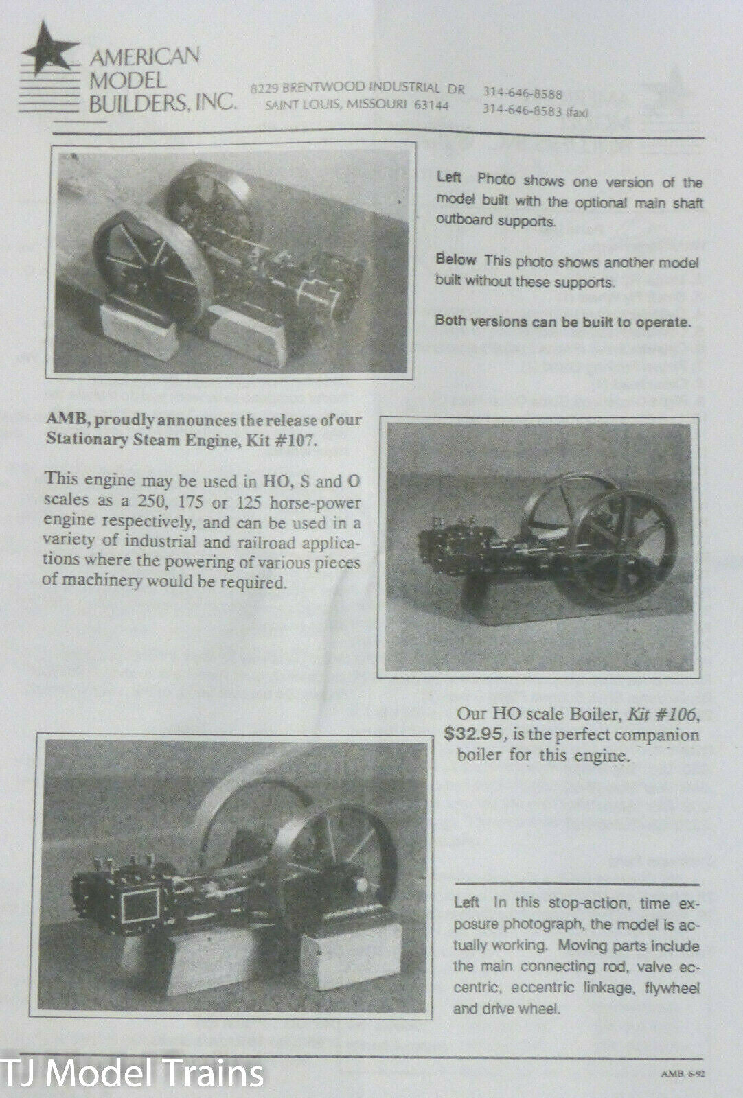 American Model Builders, Inc HO #107 (250 H.P.) Stationary Steam Engine (Kit)