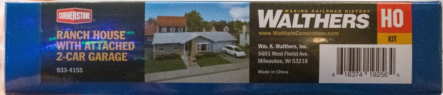 Walthers #933-4155 Ranch House with Attached 2-Car Garage -- Kit - 7-3/4 x 4-3/1