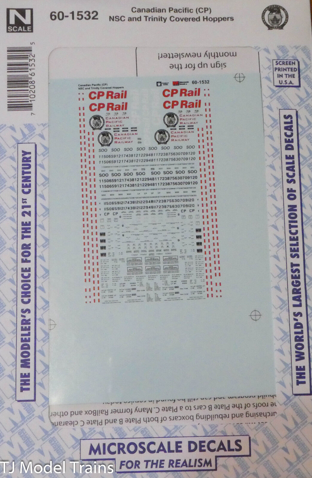 Microscale Decal N #60-1532 Candian Pacific NSC and Trinity Covered Hoppers