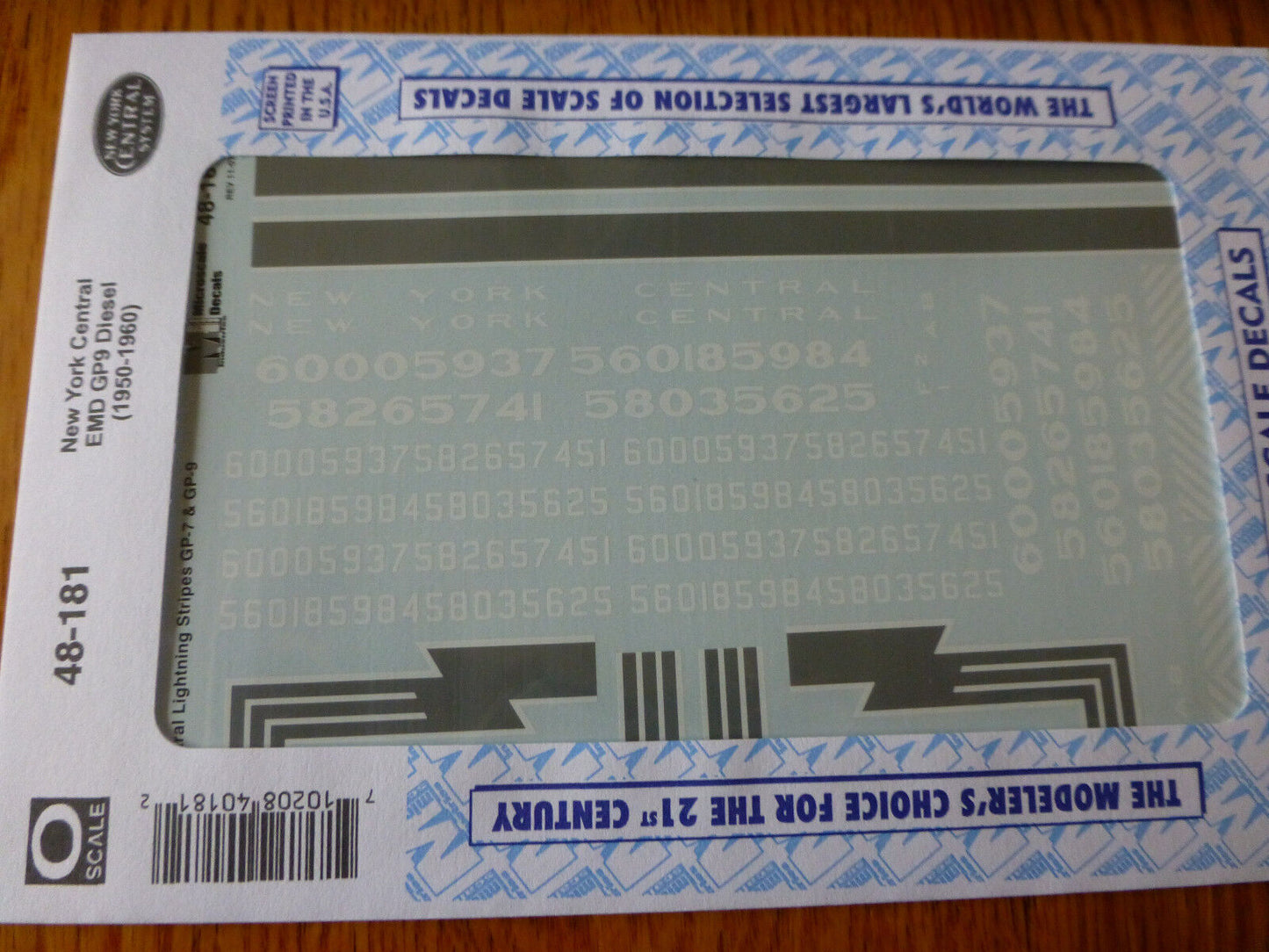 Microscale Decal O #48-181 New York Central GP9 Diesel (1950-1960)