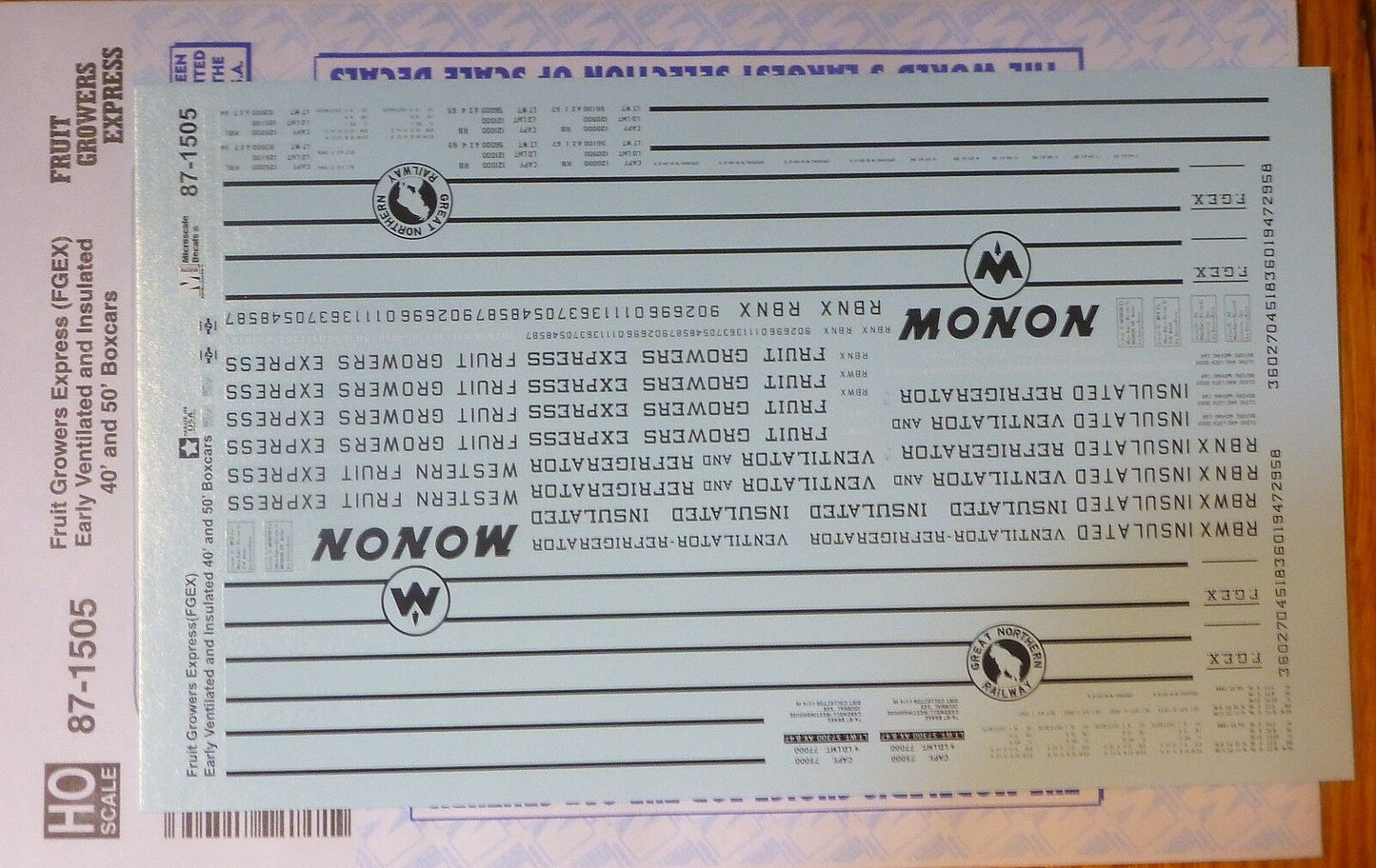 Microscale Decal HO #87-1505 Fruit Growers Express (FGEX) Early Ventilated & Ins
