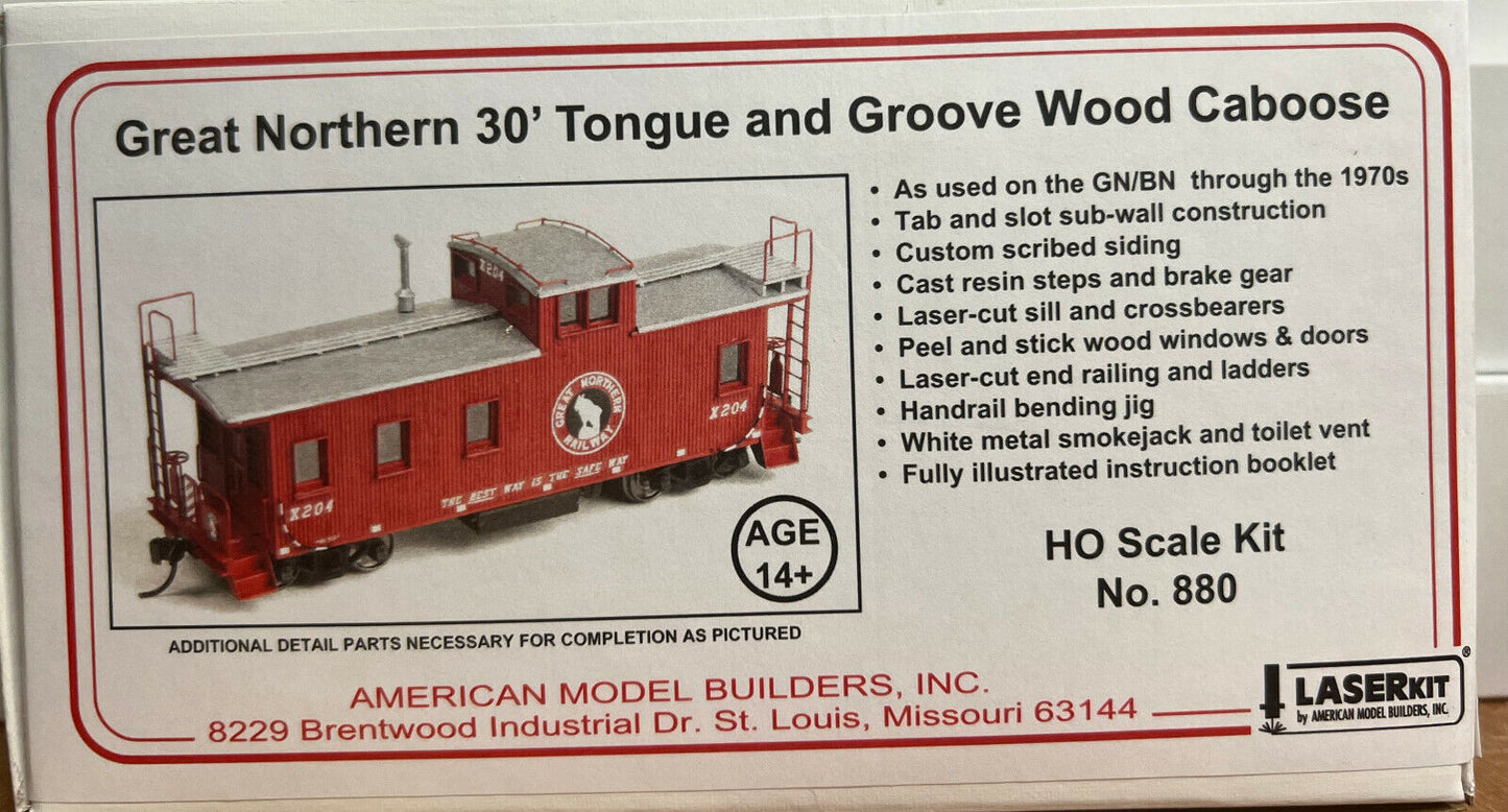 American Model Builders HO #880 Great Northern 30' Tongue & Groove Wood Caboose
