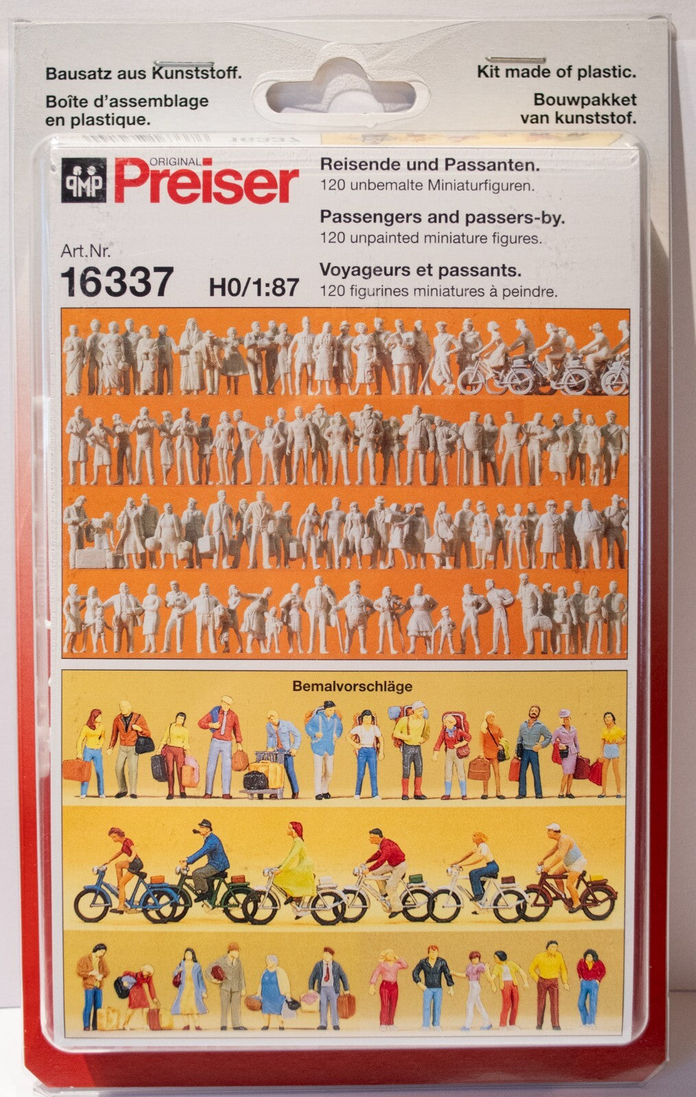 Preiser HO #16337 Unpainted Figure Set -- Passengers & Passers-By pkg(120)