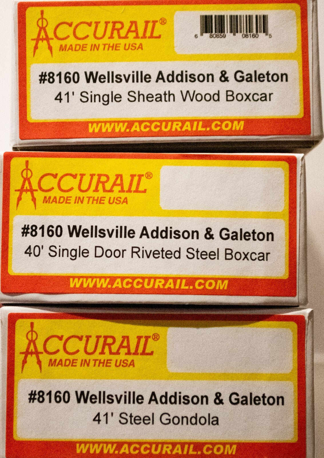 Accurail HO #8160 (3Pack) Wood Boxcar, Steel Boxcar, Gondola Set - Kit -- Wellsv