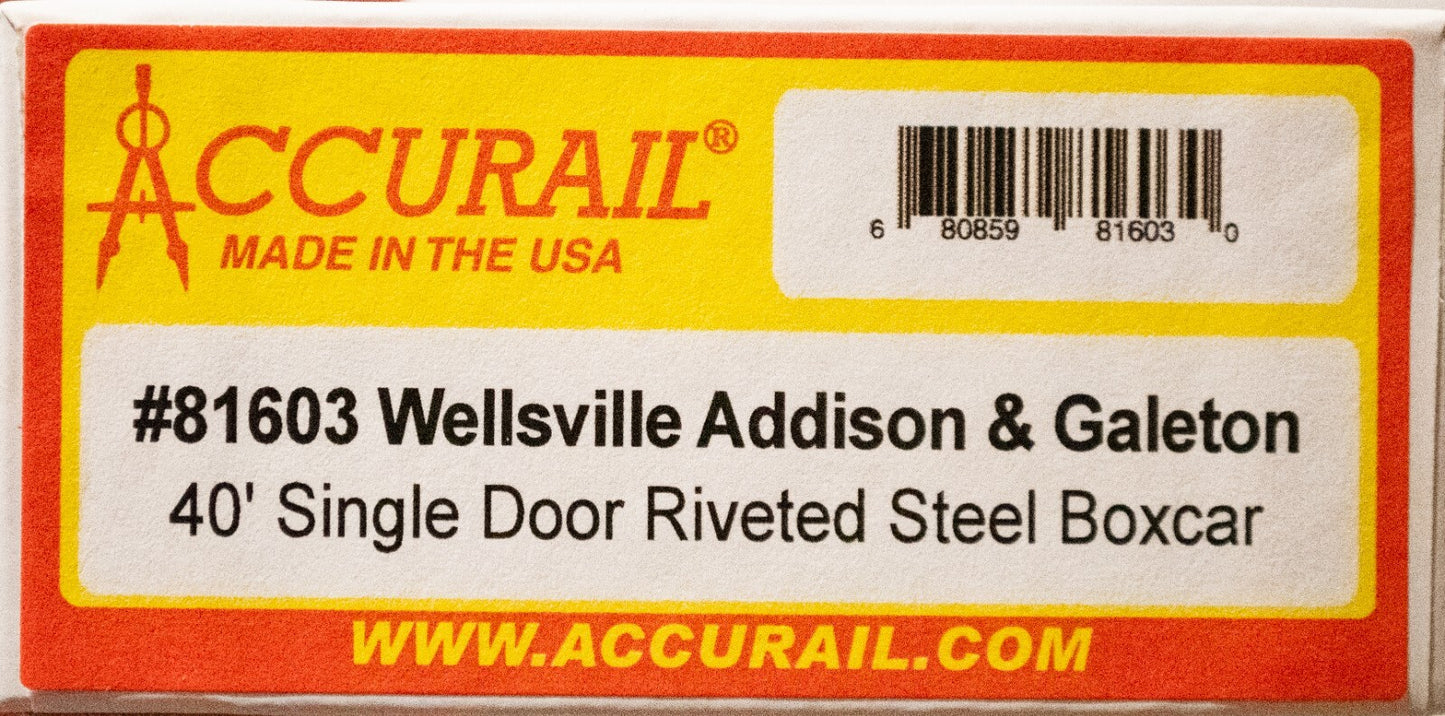 Accurail HO #81603 AAR 40' Single-Door Steel Boxcar - Kit -- Wellsville, Addison