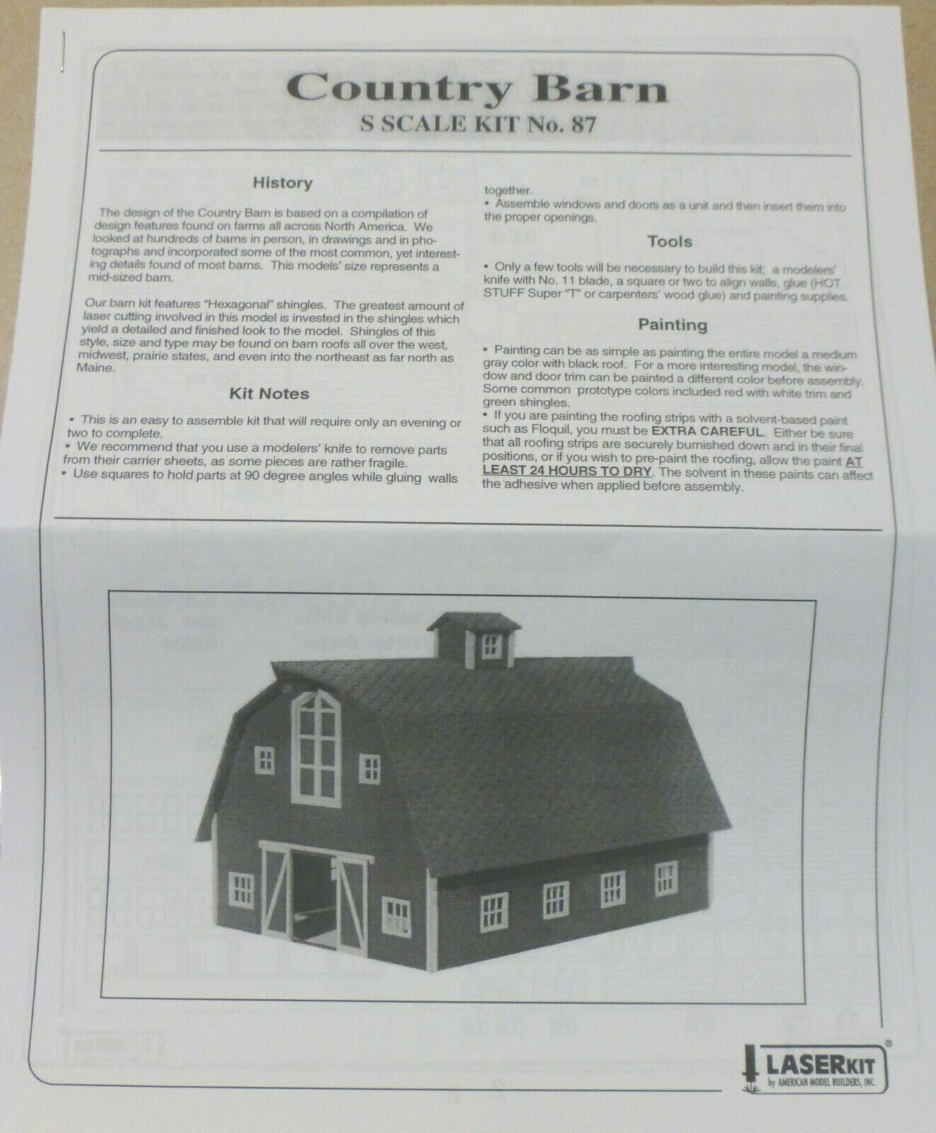 American Model Builders, Inc. HO #87 Country Barn (Laser Cut Building) NEW