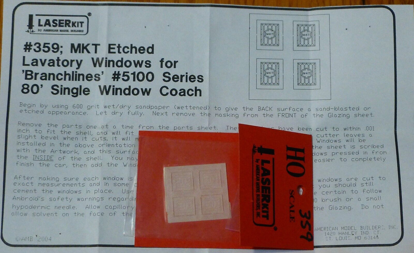 American Model Builders, Inc HO #359 Lavatory Windows for: Branchline "Katy"