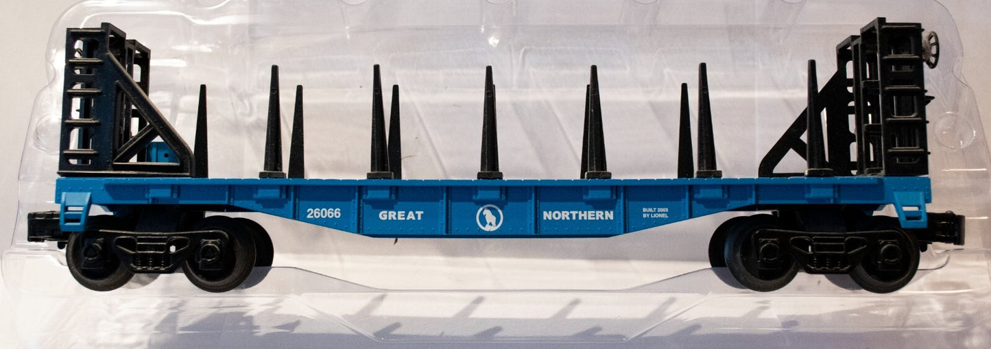 Lionel #6-26066 Great Northern Flatcar w/Bulkheads Two bulkheads and 12 stakes