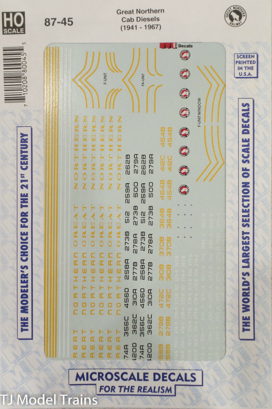 Microscale Decal HO #87-45 Great Northern Diesels - Cab Units Diesel - Cabs - G