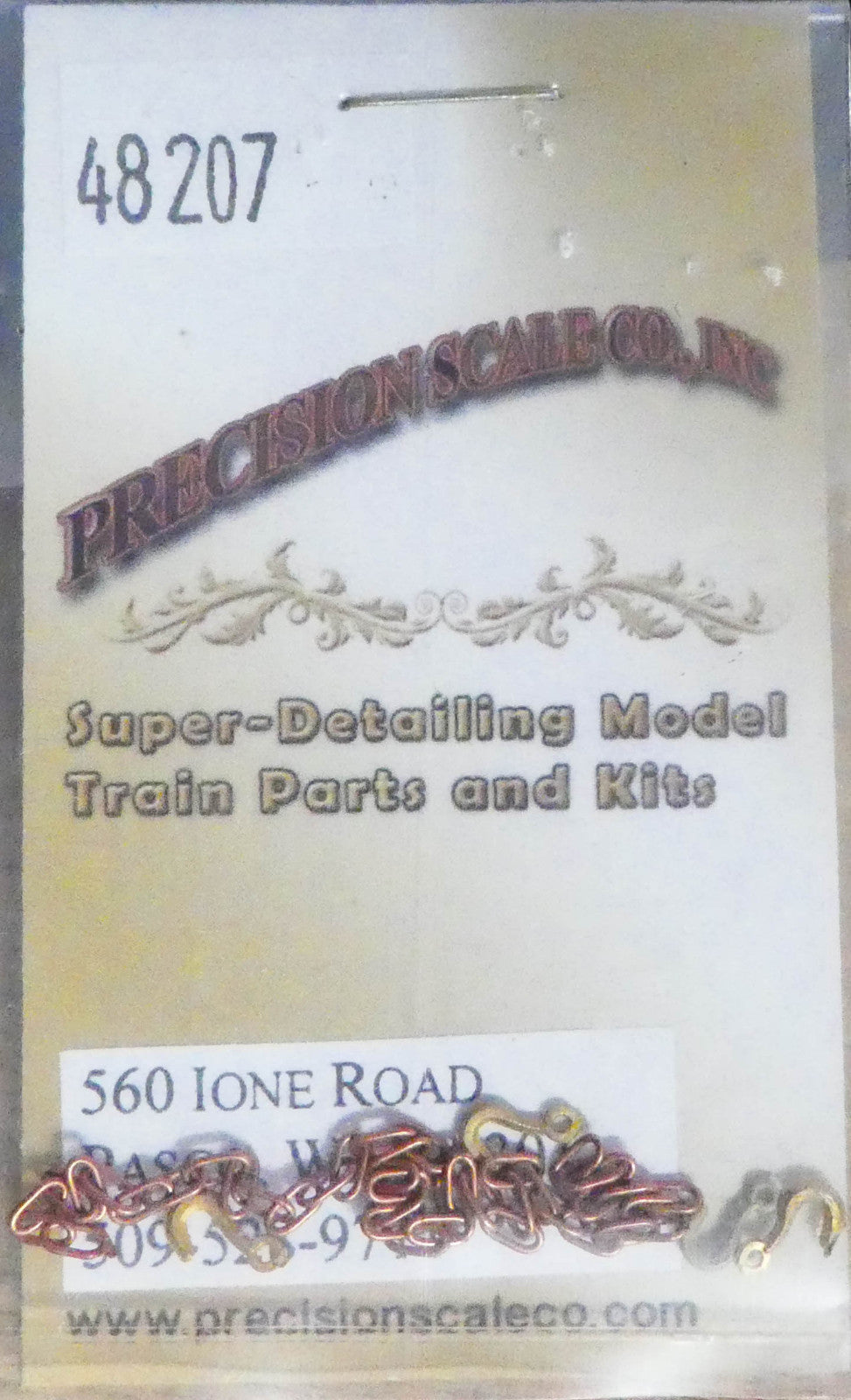 Precision Scale HO #48207 Large Hooks & Large Chain 4" (Brass)