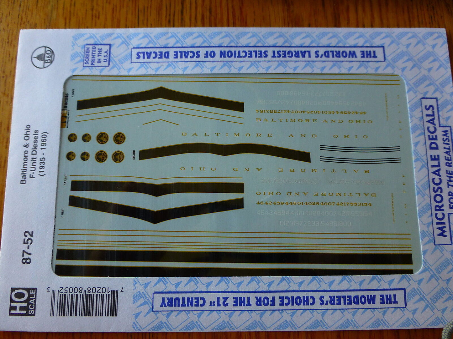 Microscale Decal HO #87-52 B&O Diesel - F-Unit (Decal Sheet)