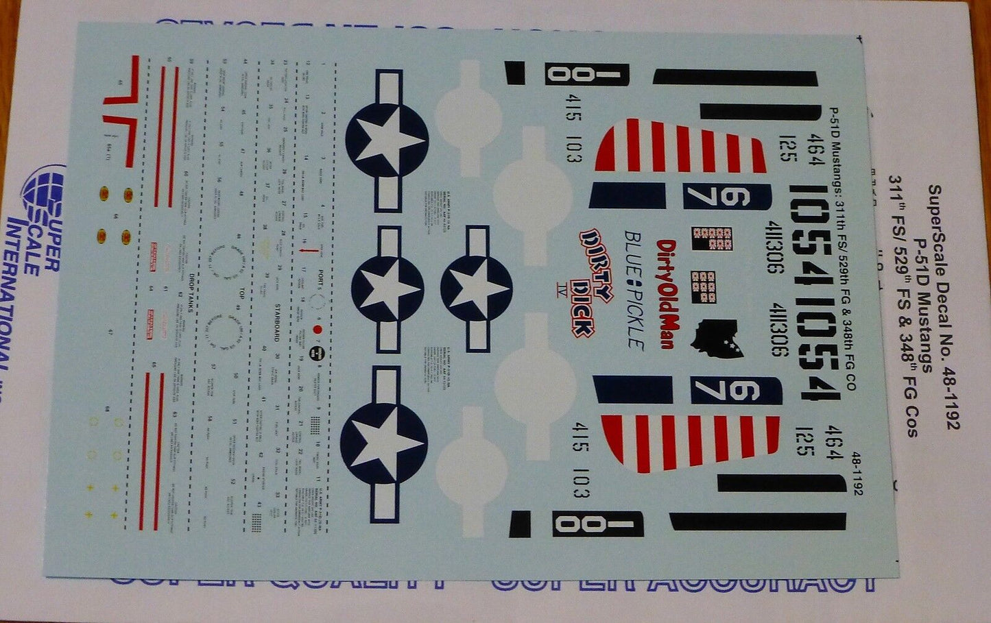 Microscale Decal 1:48 Scale #48-1192 / P-51D Mustangs: 311th FS/ 529th FS & 348