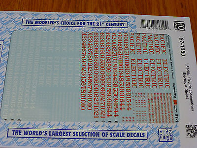 Microscale Decal HO #87-1350 Pacific Electric (PE) Locomotives-Electric & Dies