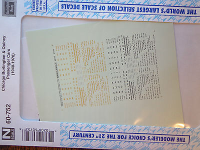 Microscale Decal N #60-752 Chicago Burlington & Quincy Passenger Cars (1940-197