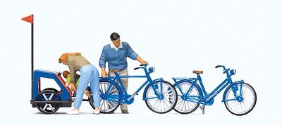 Preiser HO #10635 Family Getting Ready for Bicycle Ride -- Mother, Father, Toddl