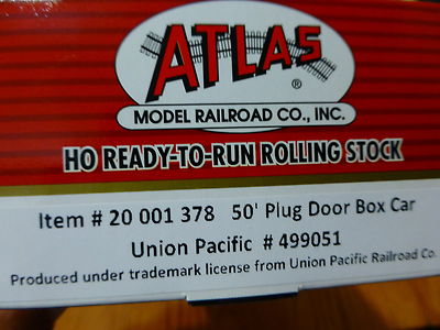Atlas HO #20001378 Union Pacific #499051 (50' Plug Door Box Car)