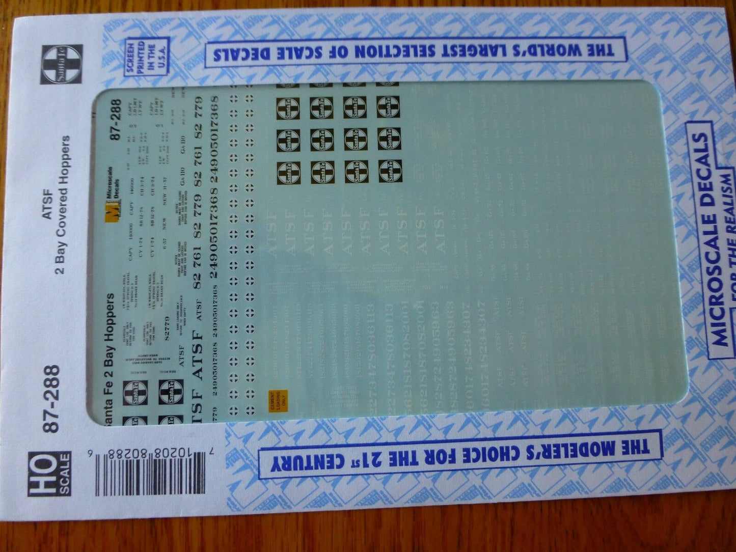 Microscale Decal HO #87-288 ATSF Freight -Hopper - Covered - 2-Bay - 70-ton