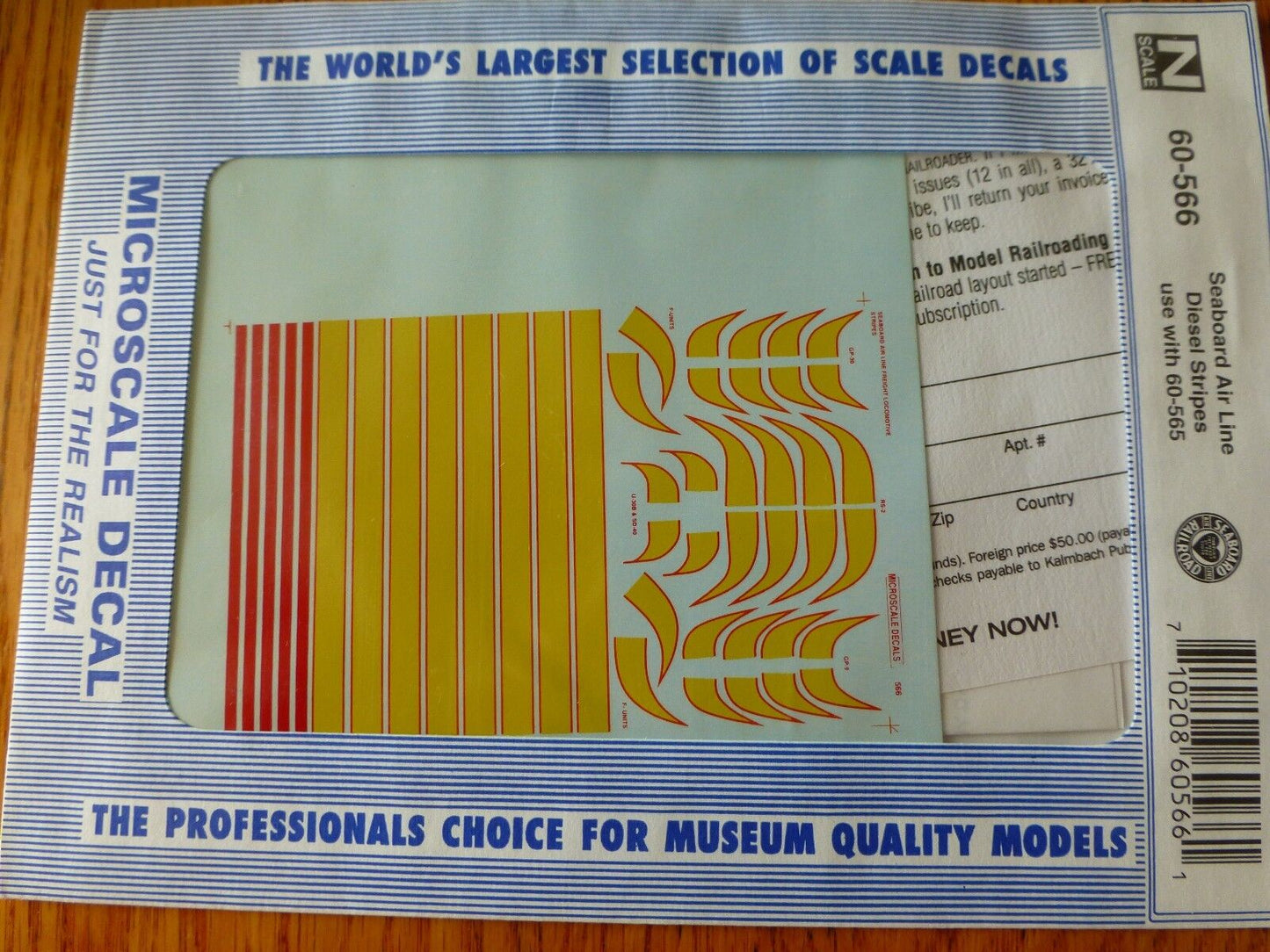 Microscale Decal N #60-566 Seaboard Air Line Hood Diesel Stripes - use with 60-