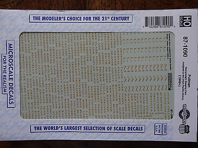 Microscale Decal HO #87-1090 Pullman Passenger Car - Sleeper and Tourist Cars -