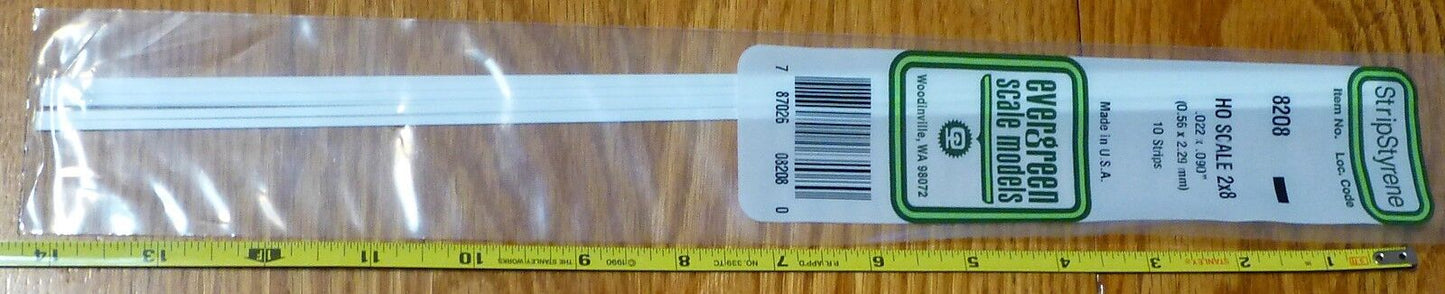 Evergreen Styrene #8208 HO Scale Styrene Strip pkg(10) -- 2 x 8" 5.1 x 20.3cm