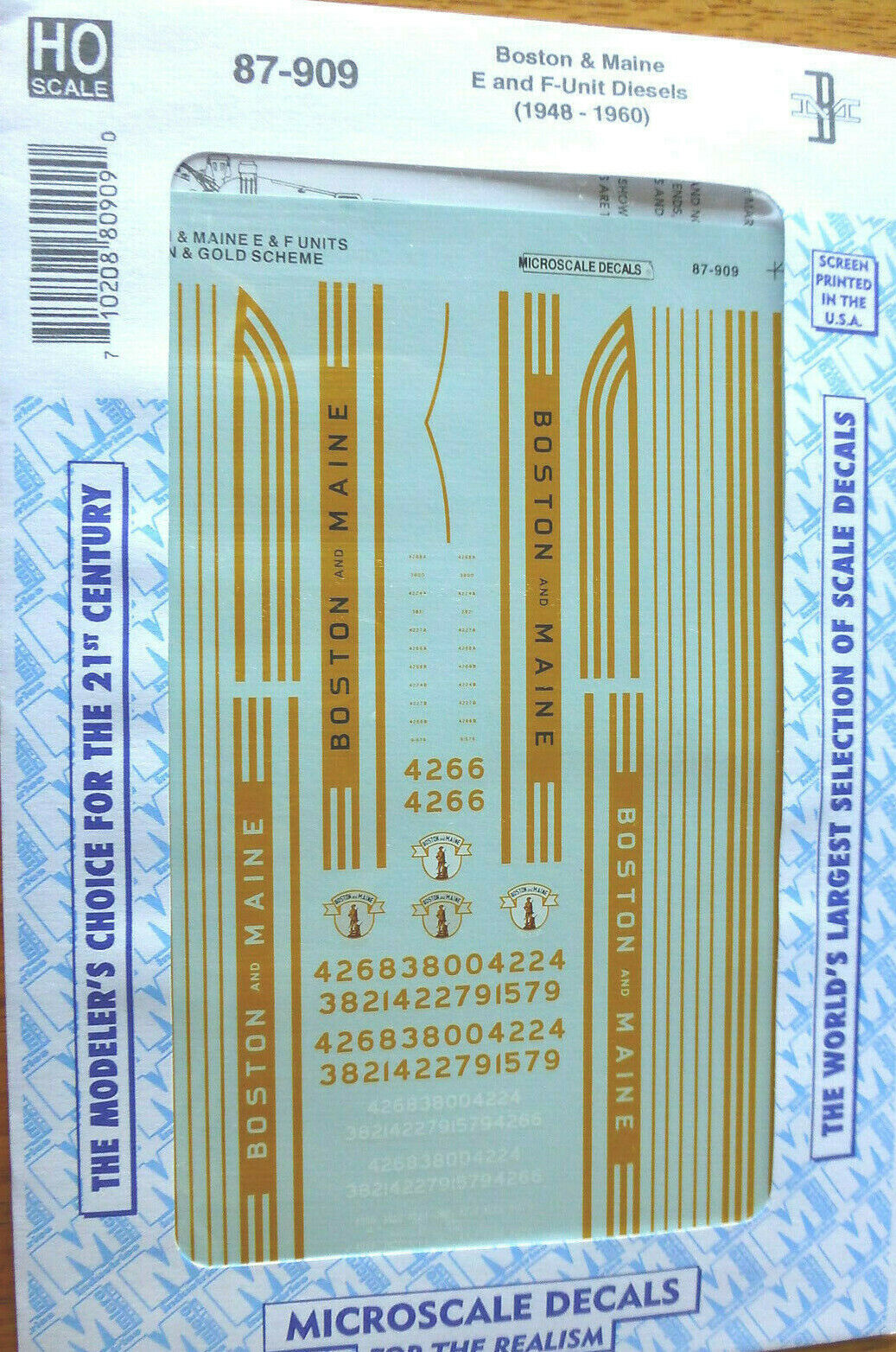 Microscale Decal HO #87-909 Boston & Maine - B&M -- E & F Cab Unit Diesels (maro
