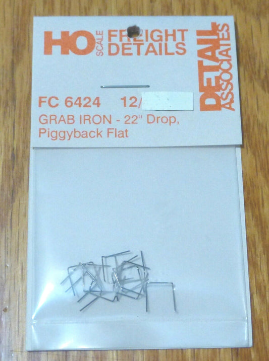 Detail Associates HO #6424 Freight Car Grab Irons -- 22" Drop Style (Metal) 12pc