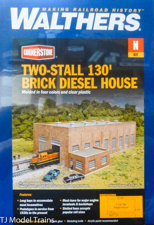 Walthers N #933-3266 Two-Stall 130' Brick Diesel House -- Kit - 10-3/4 x 6-3/4 x