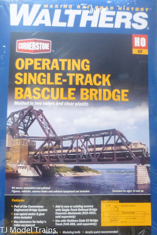 Walthers HO #933-3070 Operating Single-Track Railroad Bascule Bridge -- Kit