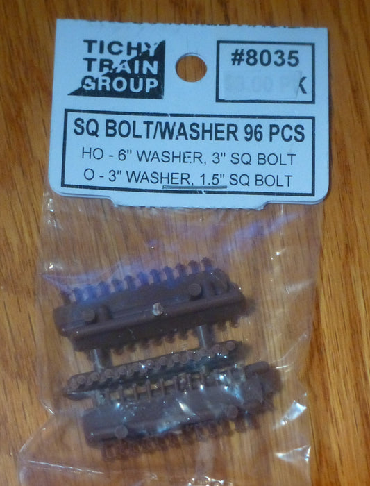 Tichy Train Group  HO #8035 - Square Bolt/Washer (96 pcs)