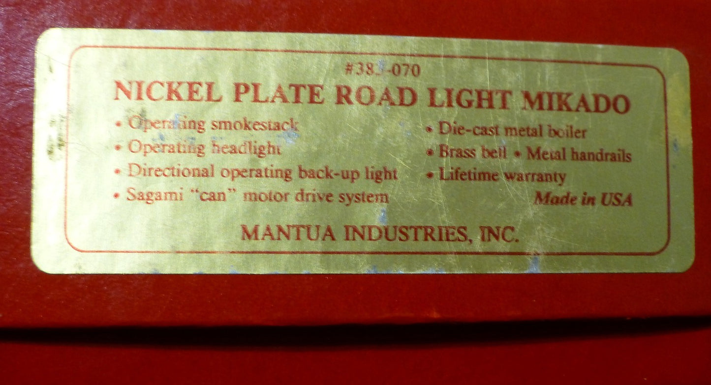 Mantua HO #383-070 Nickel Plate Raod Light Mikado #590 (Run #129) Steam Loco NEW